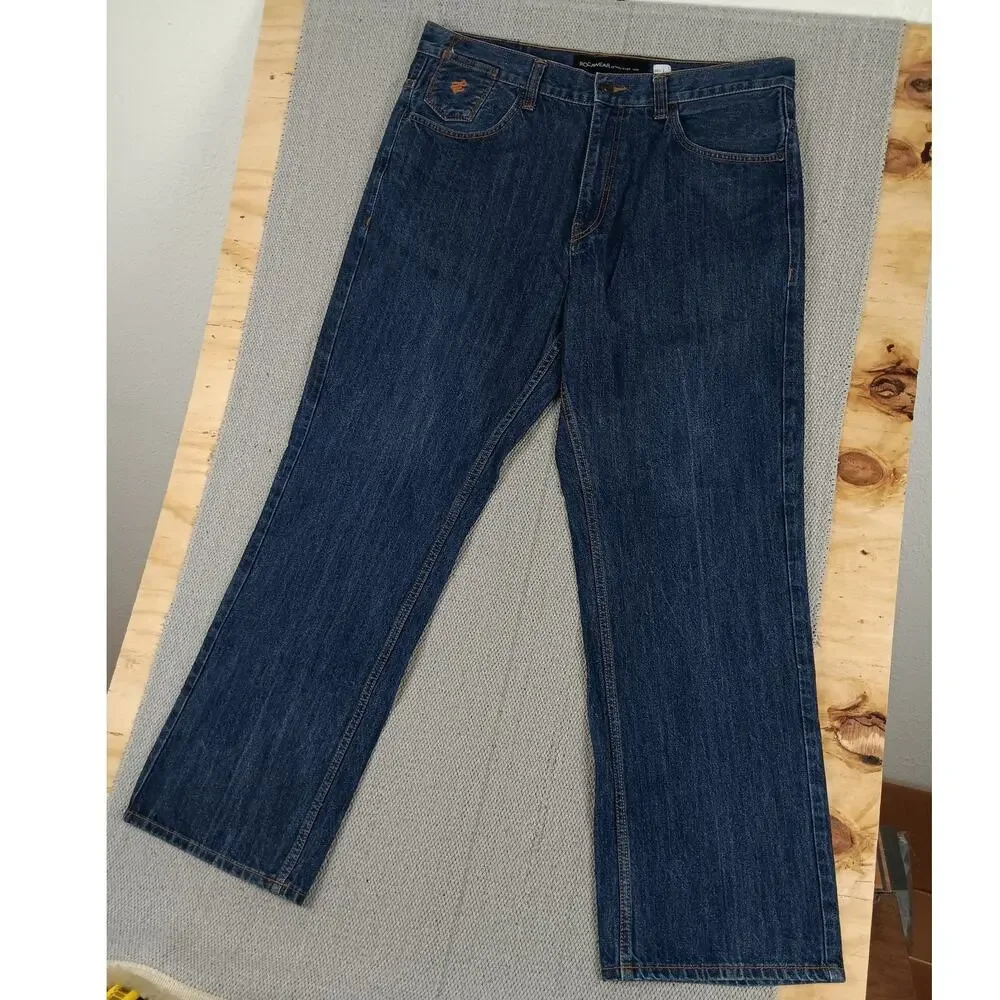 Rocawear Vintage Jeans Mens 38X32 Dark Wash Wide‎ Leg Embroidered Logo Street